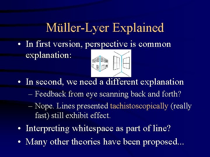 Müller-Lyer Explained • In first version, perspective is common explanation: • In second, we