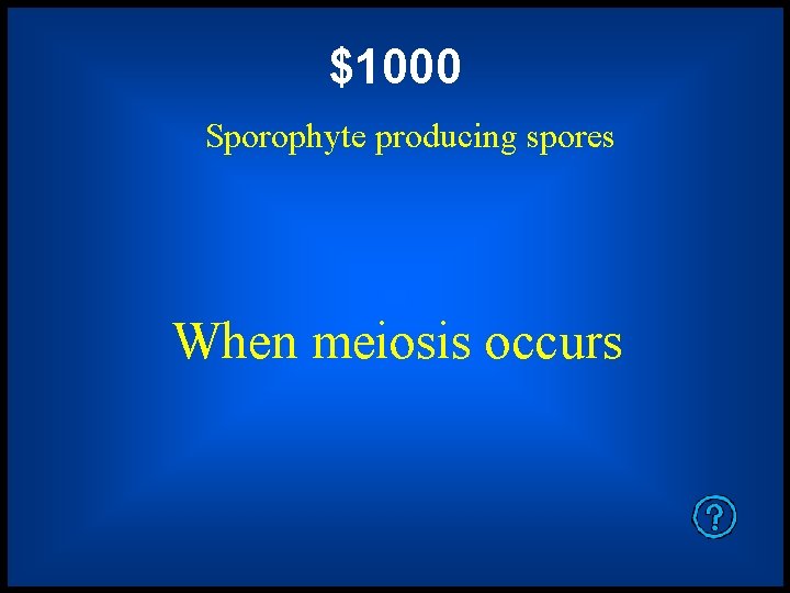 $1000 Sporophyte producing spores When meiosis occurs 