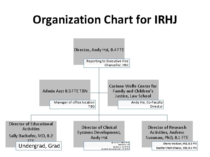 Organization Chart for IRHJ Director, Andy Hsi, 0. 4 FTE Reporting to Executive Vice