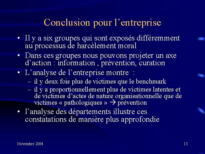 Conclusion pour l’entreprise • Il y a six groupes qui sont exposés différemment au