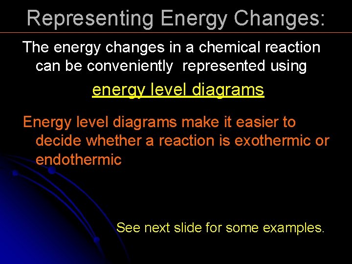 Representing Energy Changes: The energy changes in a chemical reaction can be conveniently represented