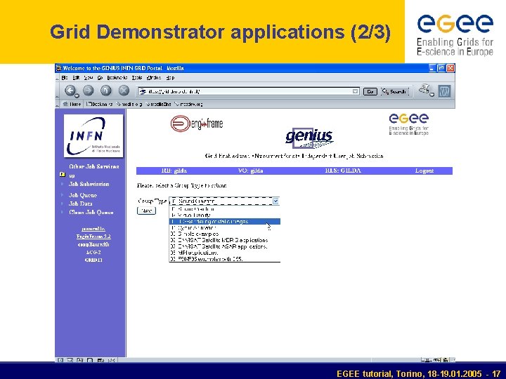 Grid Demonstrator applications (2/3) EGEE tutorial, Torino, 18 -19. 01. 2005 - 17 