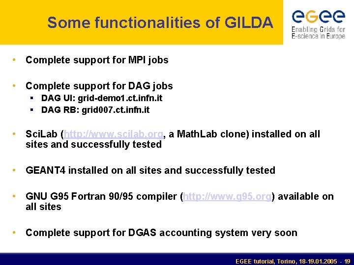 Some functionalities of GILDA • Complete support for MPI jobs • Complete support for