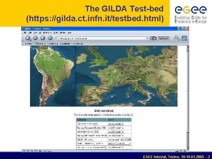 The GILDA Test-bed (https: //gilda. ct. infn. it/testbed. html) EGEE tutorial, Torino, 18 -19.