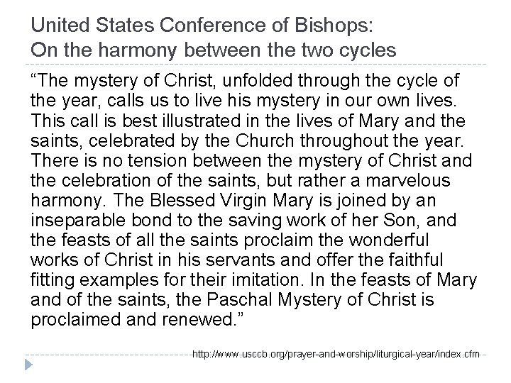 United States Conference of Bishops: On the harmony between the two cycles “The mystery