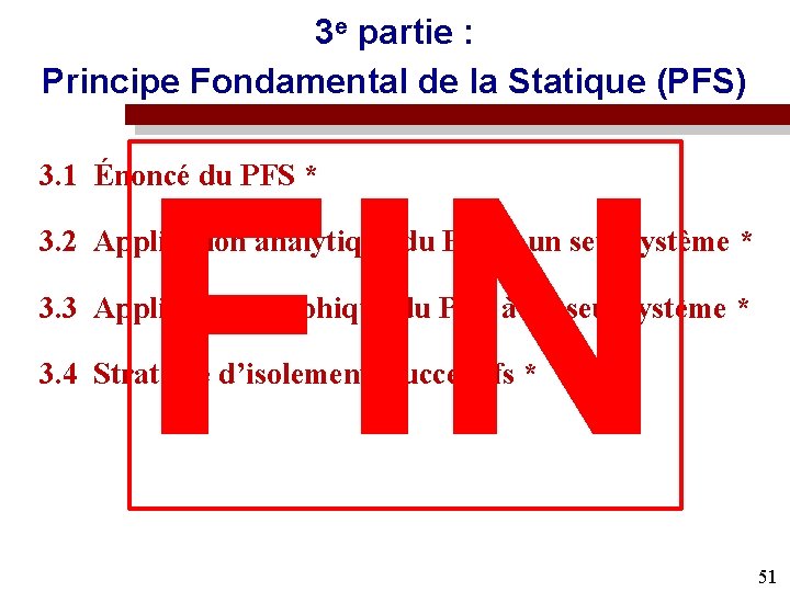 3 e partie : Principe Fondamental de la Statique (PFS) FIN 3. 1 Énoncé