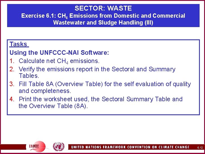 SECTOR: WASTE Exercise 6. 1: CH 4 Emissions from Domestic and Commercial Wastewater and