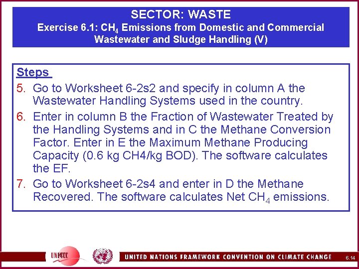 SECTOR: WASTE Exercise 6. 1: CH 4 Emissions from Domestic and Commercial Wastewater and