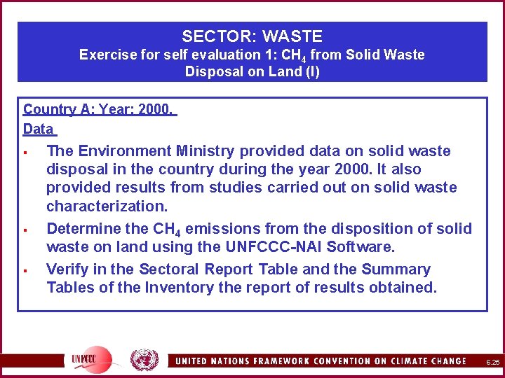 SECTOR: WASTE Exercise for self evaluation 1: CH 4 from Solid Waste Disposal on