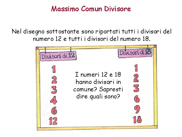 Massimo Comun Divisore Nel disegno sottostante sono riportati tutti i divisori del numero 12