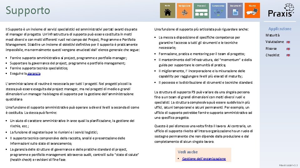 Supporto Il Supporto è un insieme di servizi specialistici ed amministrativi portati avanti da