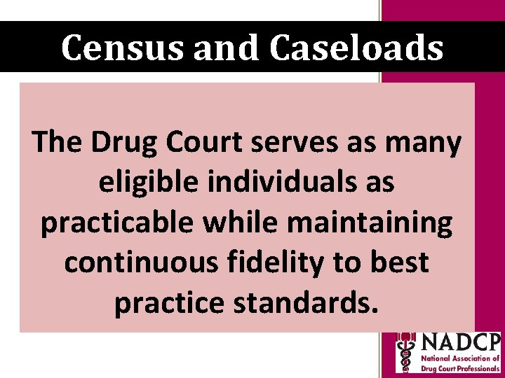 Key Moments in NADCP History Census and Caseloads The Drug Court serves as many