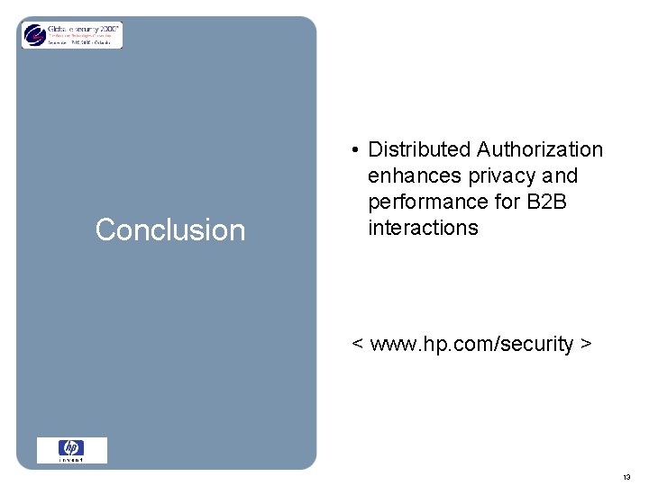 Conclusion • Distributed Authorization enhances privacy and performance for B 2 B interactions <