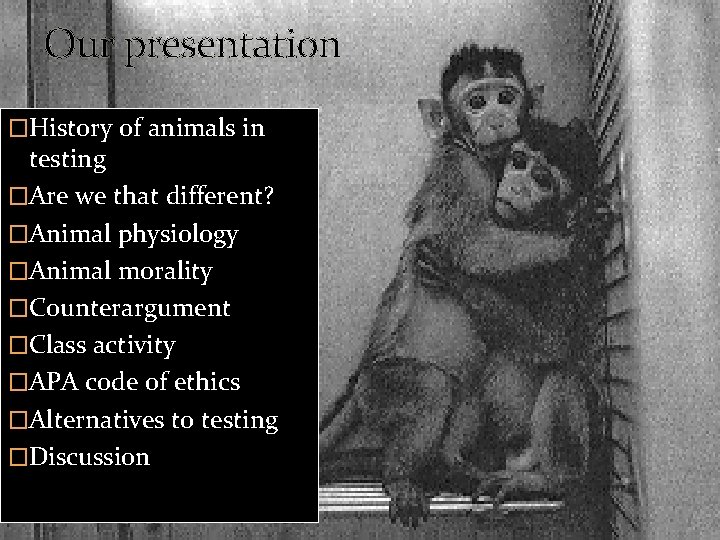Our presentation �History of animals in testing �Are we that different? �Animal physiology �Animal
