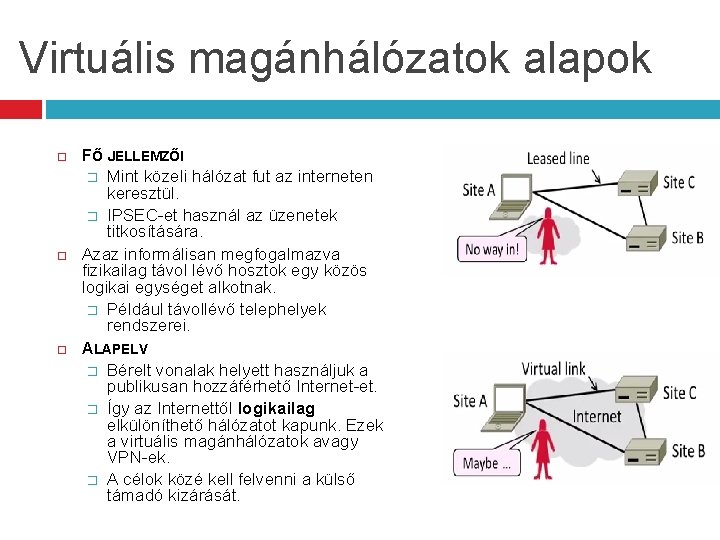 Virtuális magánhálózatok alapok FŐ JELLEMZŐI � Mint közeli hálózat fut az interneten keresztül. �