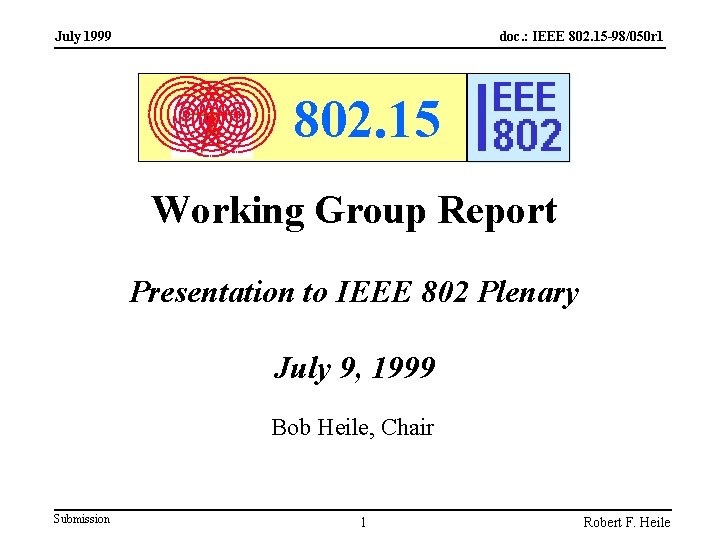 July 1999 doc. : IEEE 802. 15 -98/050 r 1 802. 15 Working Group