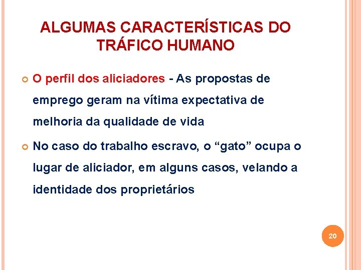 ALGUMAS CARACTERÍSTICAS DO TRÁFICO HUMANO O perfil dos aliciadores - As propostas de emprego