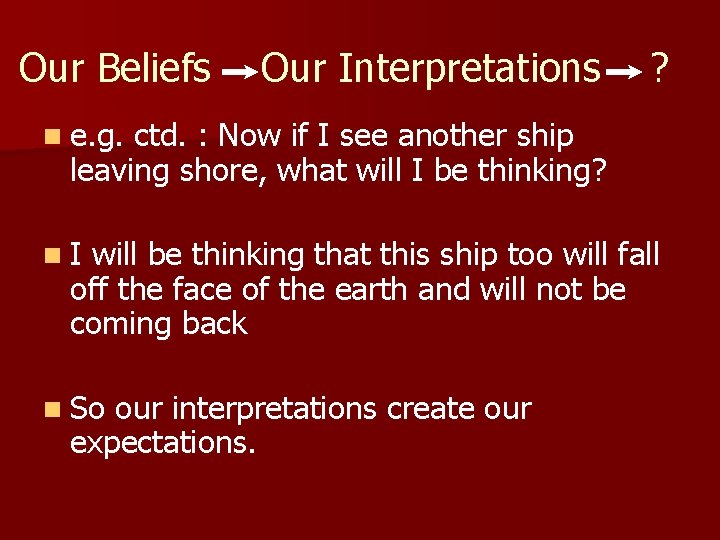Our Beliefs Our Interpretations ? n e. g. ctd. : Now if I see