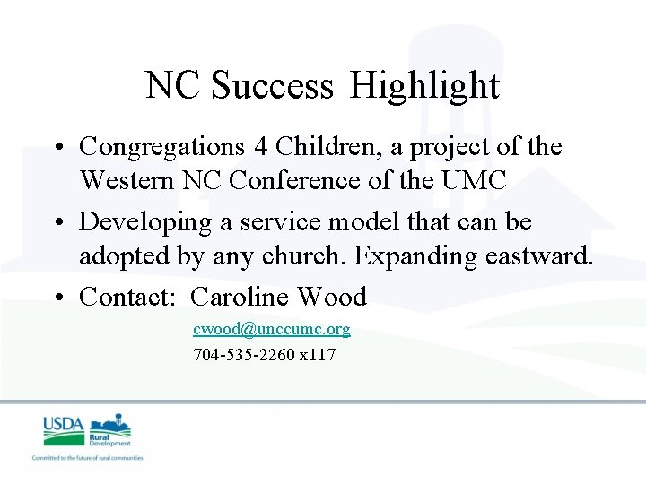 NC Success Highlight • Congregations 4 Children, a project of the Western NC Conference