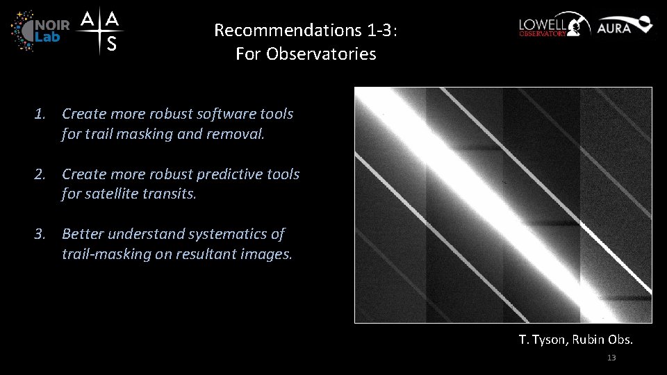 Recommendations 1 -3: For Observatories 1. Create more robust software tools for trail masking