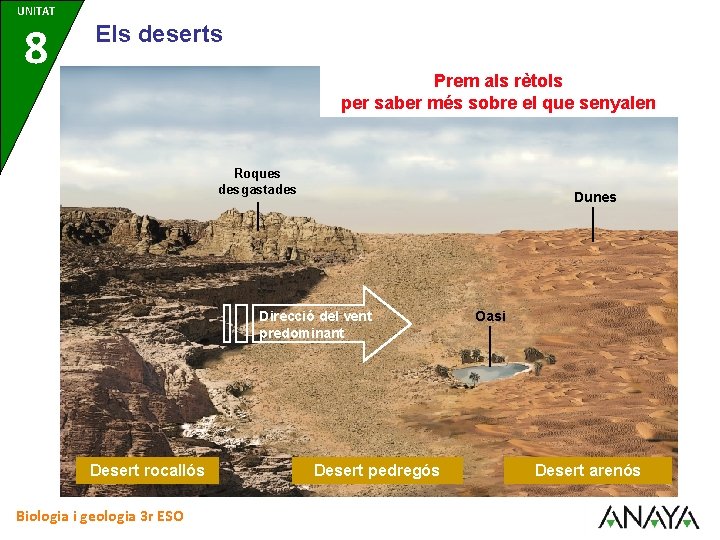 UNITAT 8 Els deserts Prem als rètols per saber més sobre el que senyalen