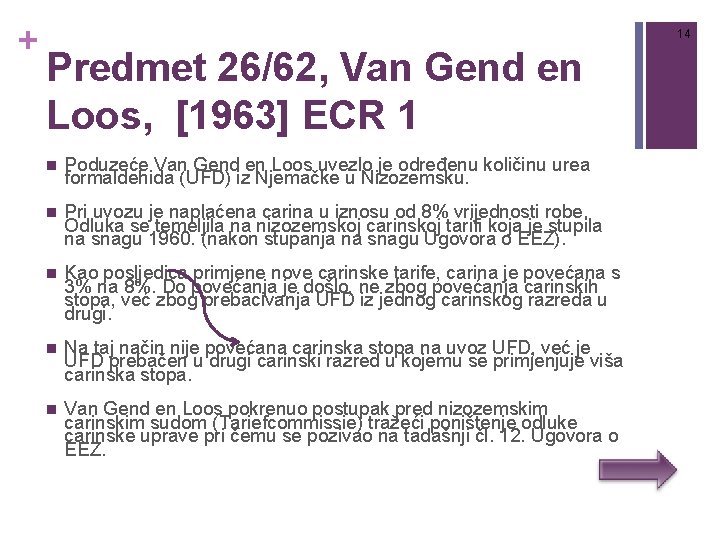 + 14 Predmet 26/62, Van Gend en Loos, [1963] ECR 1 n Poduzeće Van