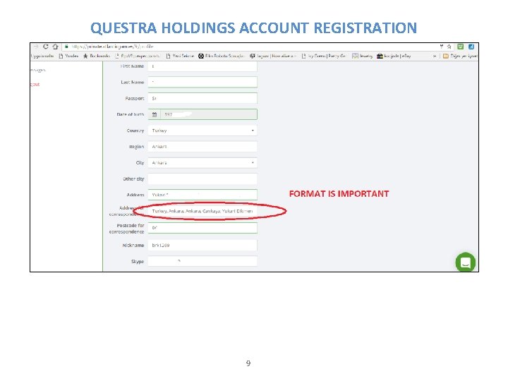 QUESTRA HOLDINGS ACCOUNT REGISTRATION 9 