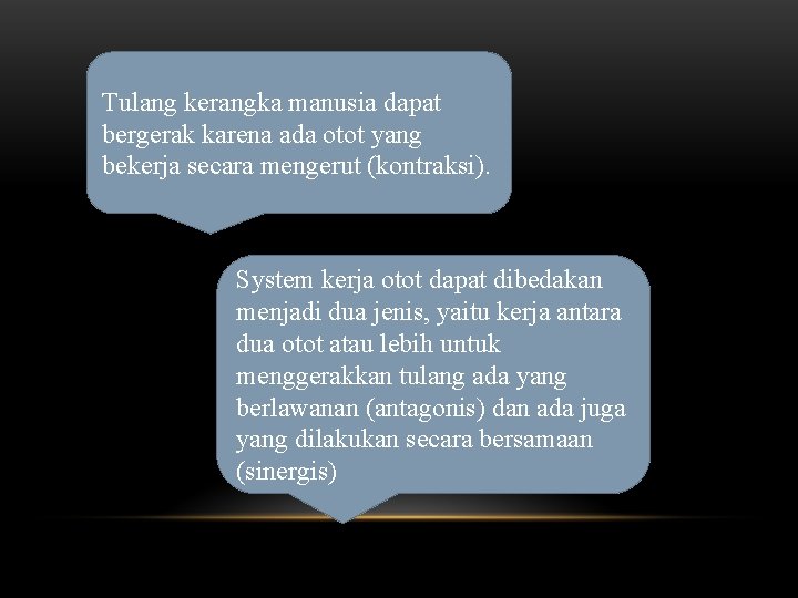 Tulang kerangka manusia dapat bergerak karena ada otot yang bekerja secara mengerut (kontraksi). System