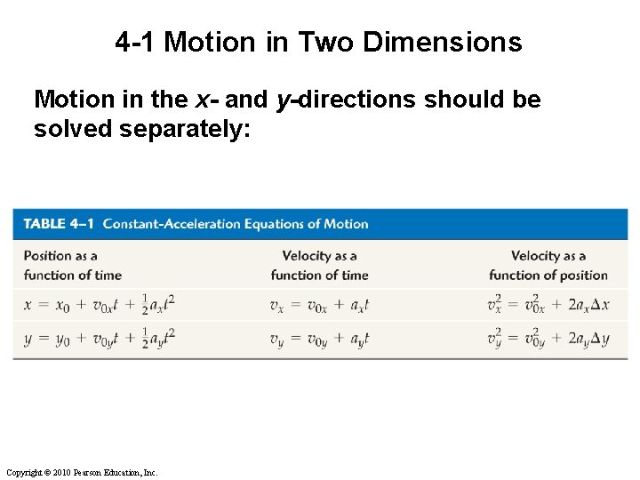 4 -1 Motion in Two Dimensions Motion in the x- and y-directions should be 4 -1 Motion in Two Dimensions Motion in the x- and y-directions should be