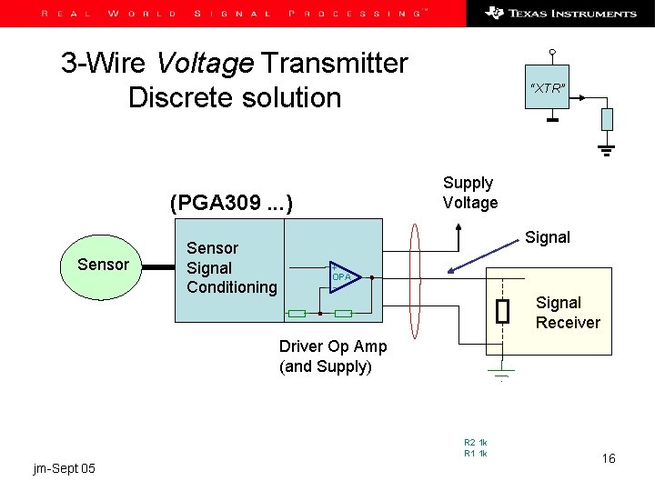 3 -Wire Voltage Transmitter Discrete solution Supply Voltage (PGA 309. . . ) Sensor