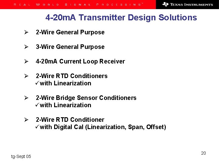 4 -20 m. A Transmitter Design Solutions Ø 2 -Wire General Purpose Ø 3