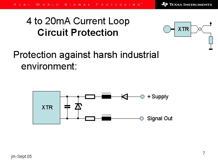 4 to 20 m. A Current Loop Circuit Protection XTR Protection against harsh industrial
