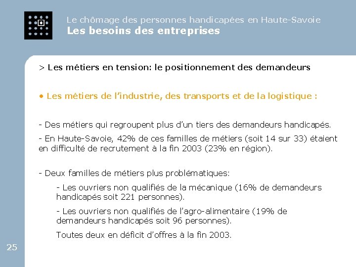 Le chômage des personnes handicapées en Haute-Savoie Les besoins des entreprises > Les métiers