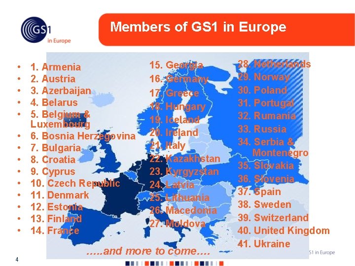 Members of GS 1 in Europe • • • • 4 1. Armenia 2.