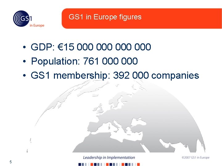 GS 1 in Europe figures • GDP: € 15 000 000 • Population: 761