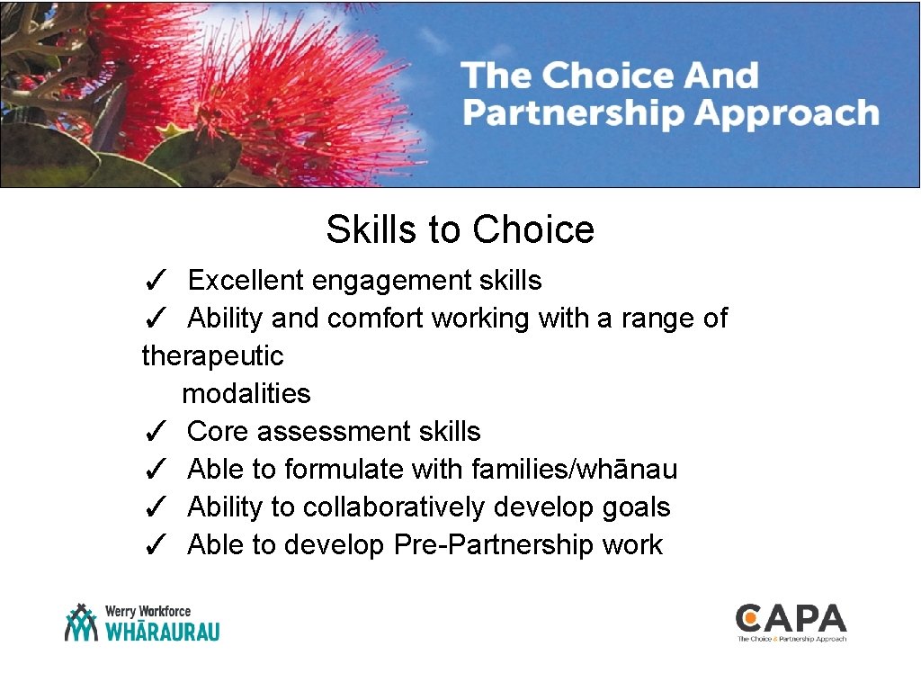 Skills to Choice ✓ Excellent engagement skills ✓ Ability and comfort working with a