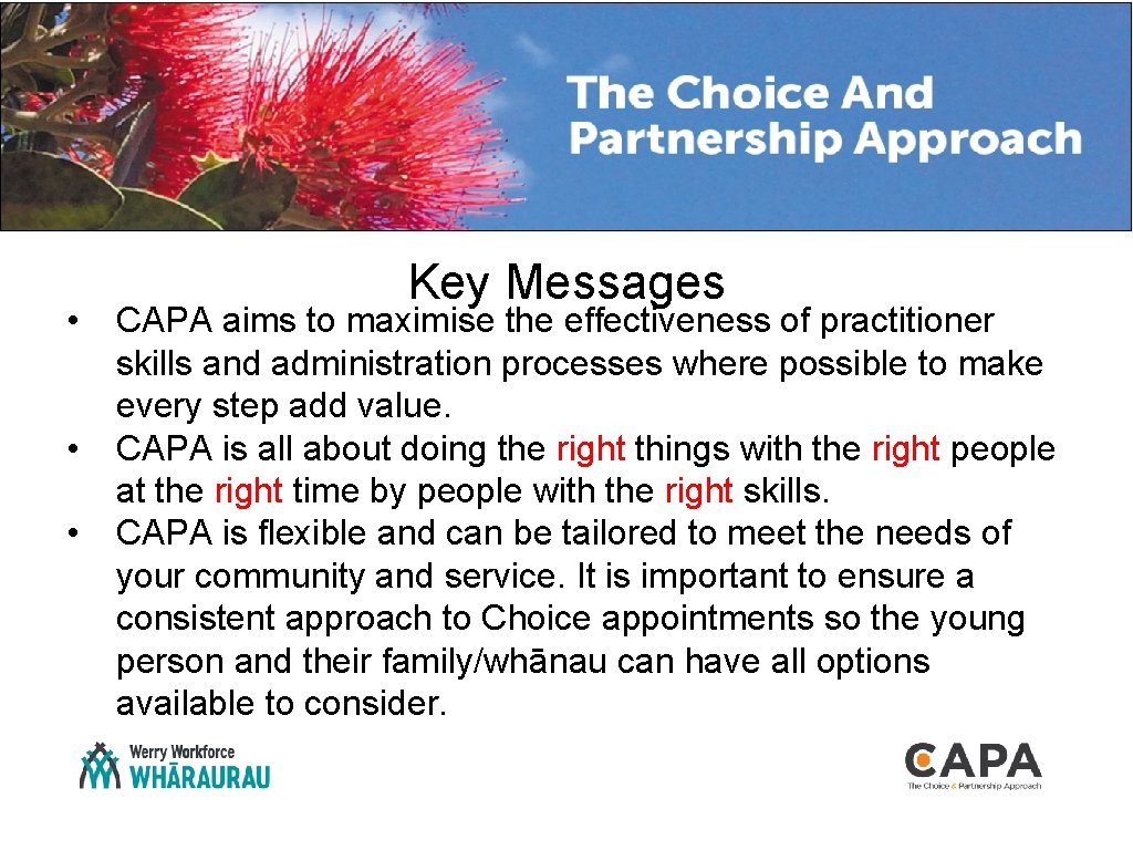  • • • Key Messages CAPA aims to maximise the effectiveness of practitioner