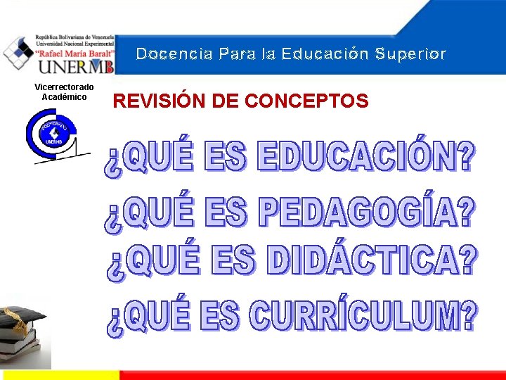 Docencia Para la Educación Superior Vicerrectorado Académico REVISIÓN DE CONCEPTOS 