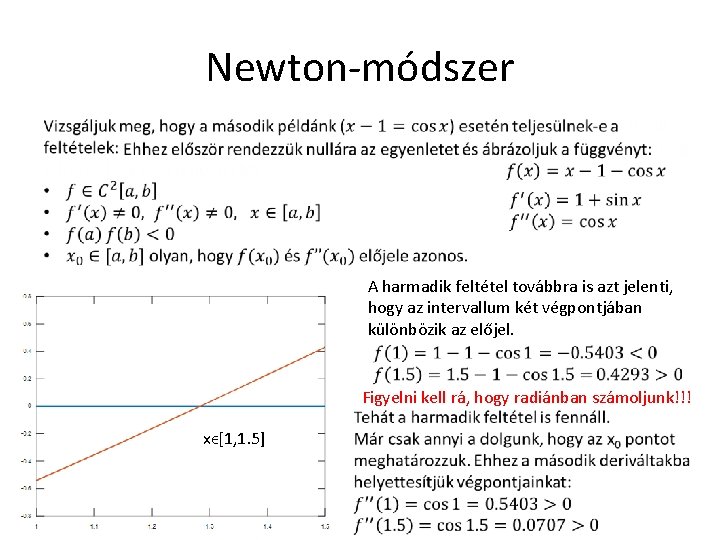 Newton-módszer A harmadik feltétel továbbra is azt jelenti, hogy az intervallum két végpontjában különbözik