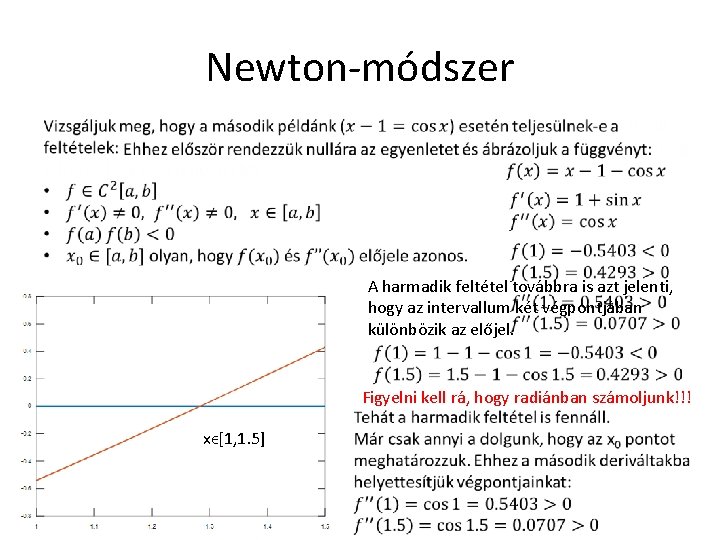Newton-módszer A harmadik feltétel továbbra is azt jelenti, hogy az intervallum két végpontjában különbözik Newton-módszer A harmadik feltétel továbbra is azt jelenti, hogy az intervallum két végpontjában különbözik
