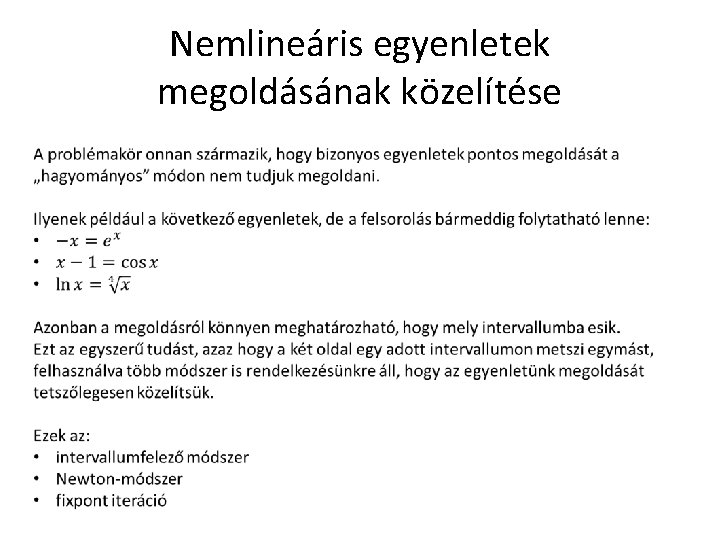 Nemlineáris egyenletek megoldásának közelítése 