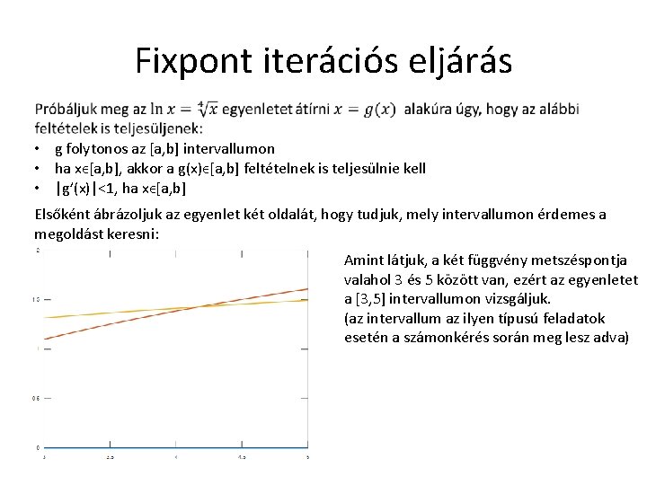 Fixpont iterációs eljárás • g folytonos az [a, b] intervallumon • ha xϵ[a, b],