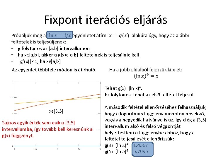 Fixpont iterációs eljárás • g folytonos az [a, b] intervallumon • ha xϵ[a, b],