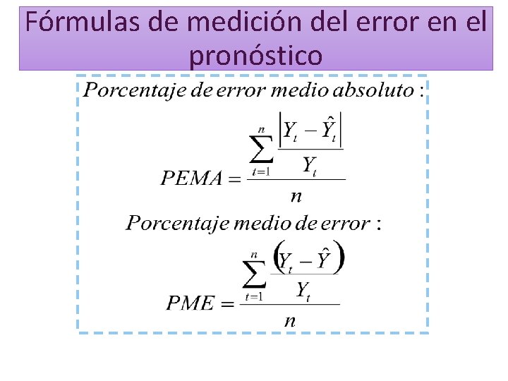 Fórmulas de medición del error en el pronóstico 