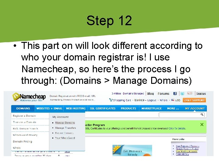 Step 12 • This part on will look different according to who your domain