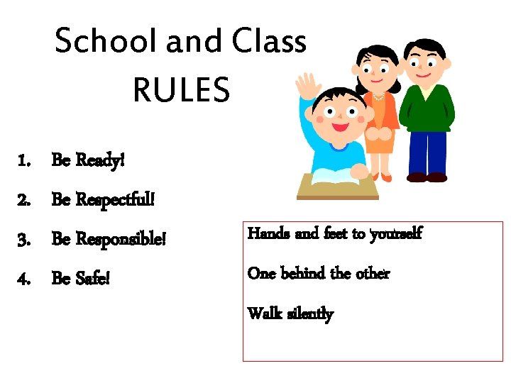 School and Class RULES 1. Be Ready! 2. Be Respectful! 3. Be Responsible! Hands School and Class RULES 1. Be Ready! 2. Be Respectful! 3. Be Responsible! Hands
