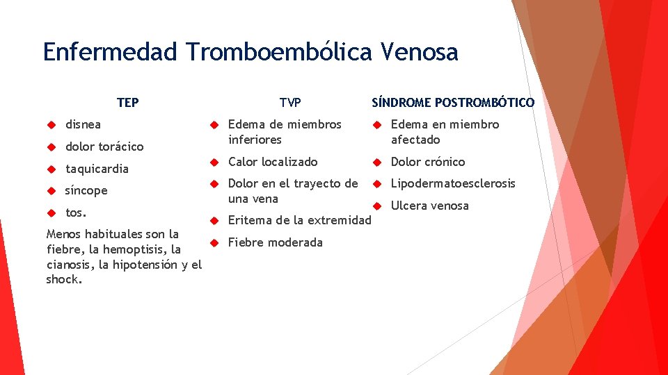 Enfermedad Tromboembólica Venosa TVP TEP SÍNDROME POSTROMBÓTICO Edema de miembros inferiores Edema en miembro