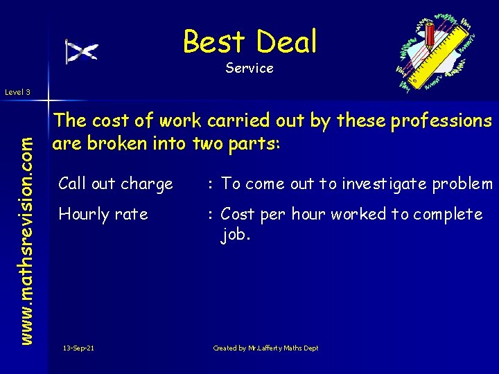 Best Deal Service www. mathsrevision. com Level 3 The cost of work carried out