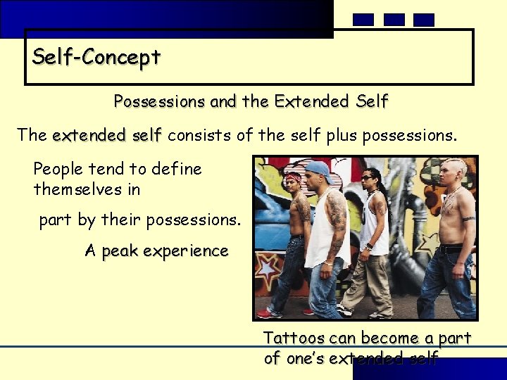 Self-Concept Possessions and the Extended Self The extended self consists of the self plus Self-Concept Possessions and the Extended Self The extended self consists of the self plus