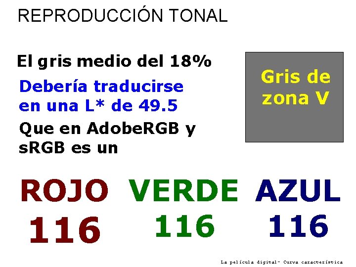 REPRODUCCIÓN TONAL El gris medio del 18% Debería traducirse en una L* de 49.